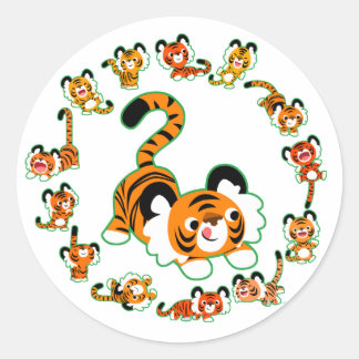 Redonda Tigres Personalizados amables Pegatina (verde)