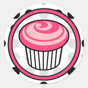 Redonda Torta rosa Pegatina de cumpleaños - Punto de polka