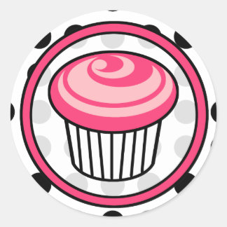 Redonda Torta rosa Pegatina de cumpleaños - Punto de polka