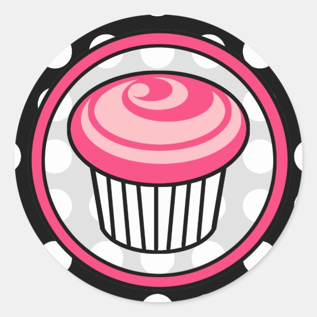 Redonda Torta rosa Pegatina de cumpleaños - Punto de polka (Anverso)