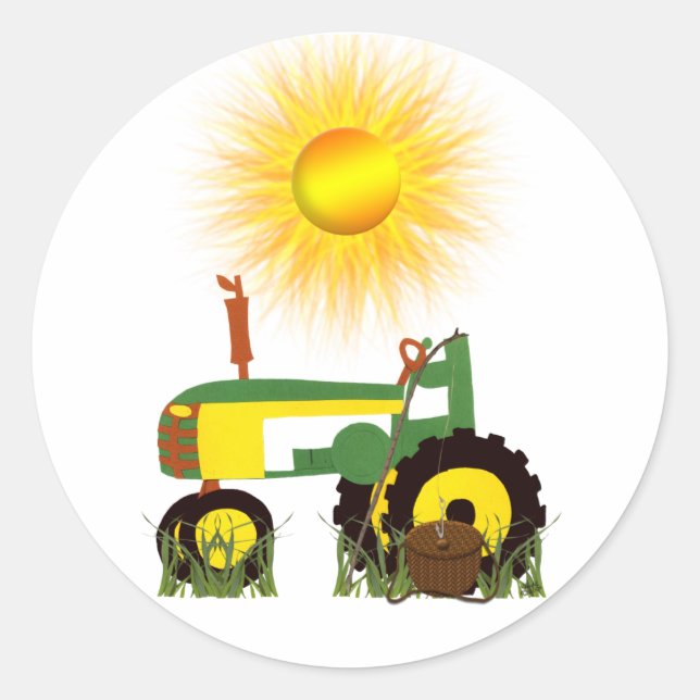 Redonda Tractor verde con Pegatina de palo de pesca (Anverso)