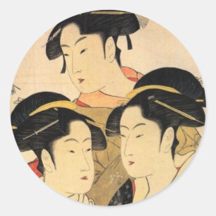 Redonda Tres conocidas bellezas Pegatina de arte japonés
