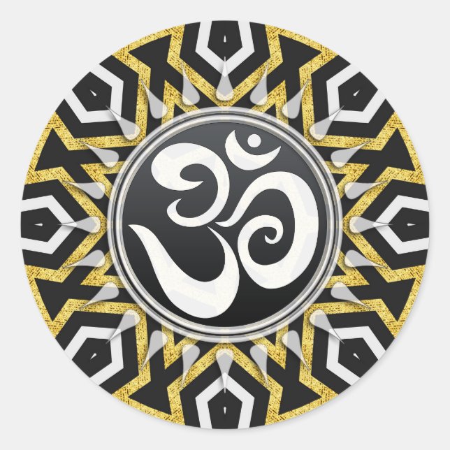 Redonda Tribal Aztec Gold Sun Black+White Om Pegatina (Anverso)