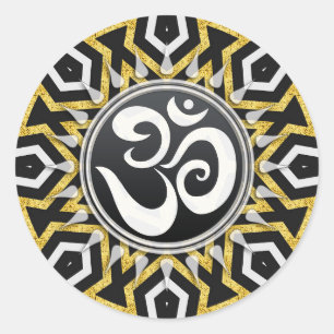 Redonda Tribal Aztec Gold Sun Black+White Om Pegatina