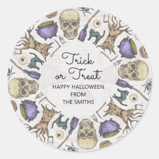 Redonda Trick o Treat Halloween Favor Trate a Pegatina de