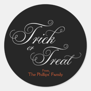 Redonda TRICK OR TREAT Elegante Pegatina Negra de Hallowee