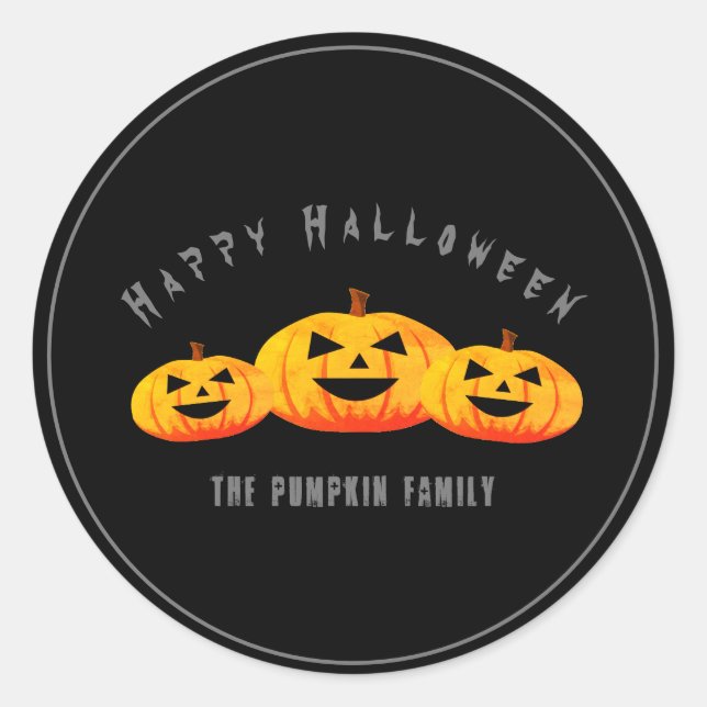 Redonda Trio Pumpkins Halloween Pegatina del Círculo Negro (Anverso)
