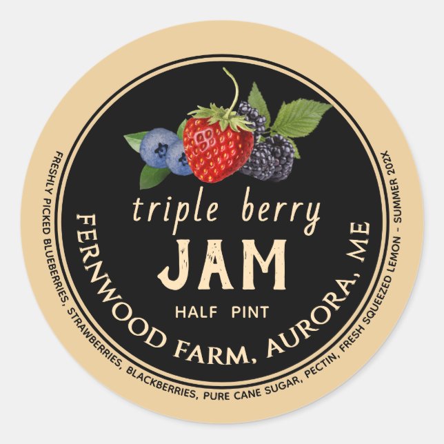 Redonda Triple Berry Jam Classic Round Pegatina (Anverso)