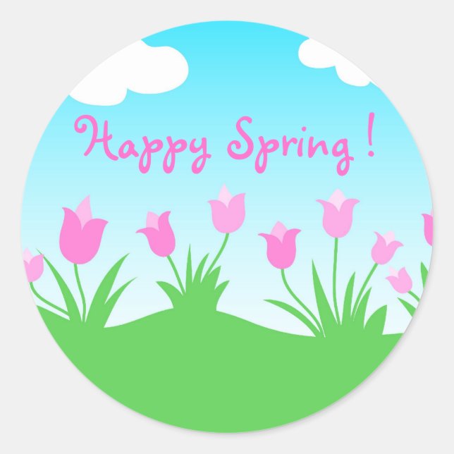 Redonda Tulipanes rosados - Pegatina (Anverso)