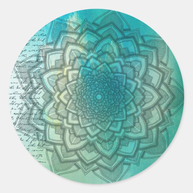 Redonda Turquoise Mystical Mandala Resumen Pegatina (Anverso)