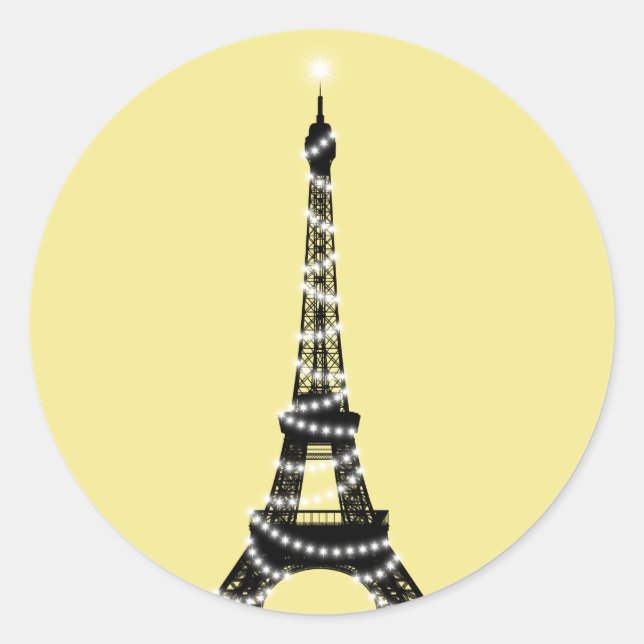 Redonda Twinkle Light Torre Eiffel Pegatina - amarillo (Anverso)