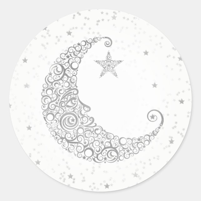 Redonda Twinkle Little Star Silver Moon Pegatina (Anverso)