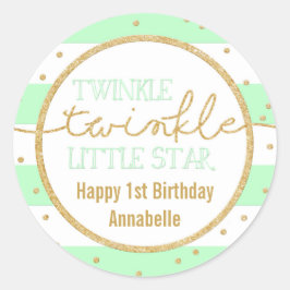 Redonda Twinkle Twinkle Mint y Gold Birday Pegatina