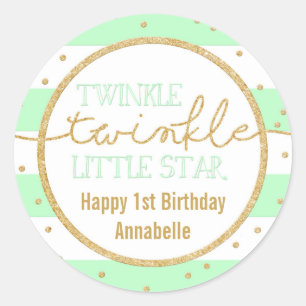 Redonda Twinkle Twinkle Mint y Gold Birday Pegatina