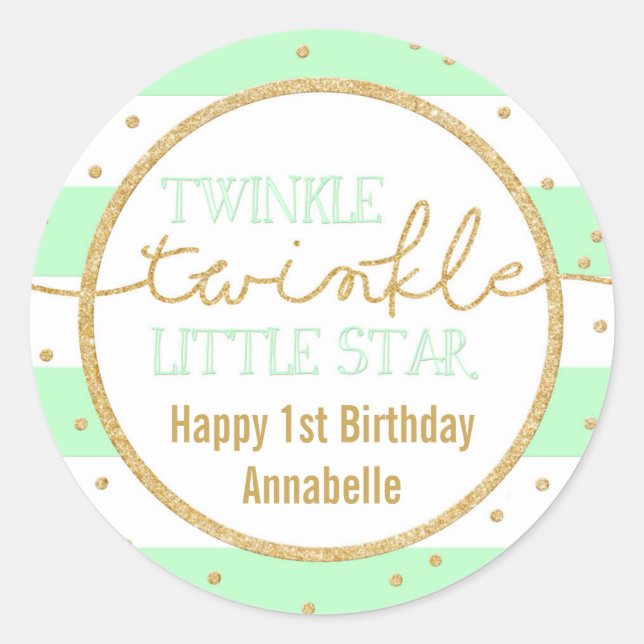 Redonda Twinkle Twinkle Mint y Gold Birday Pegatina (Anverso)