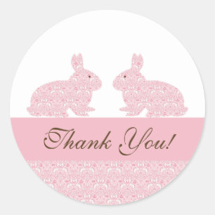 Redonda Twins Baby Bunny Baby Shower Pegatina Gracias