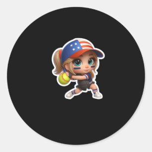 Redonda Un Chica lindo en el Pegatina deportivo de béisbol