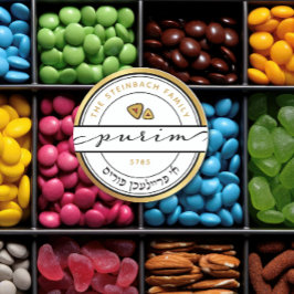 Redonda Un Freilichen Purim Script Pegatina con oro