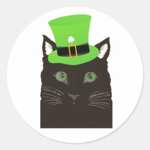 Redonda Un gato genial con una pegatina de sombrero verde