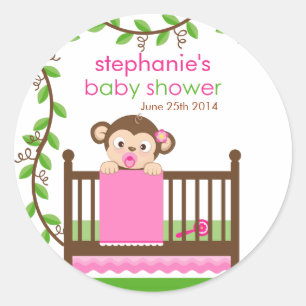 Redonda Un mono pequeño en un Pegatina de Baby Shower Chic