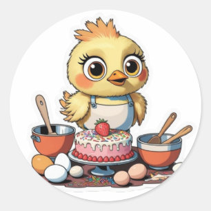 Redonda Un pájaro lindo haciendo un pegatina de torta