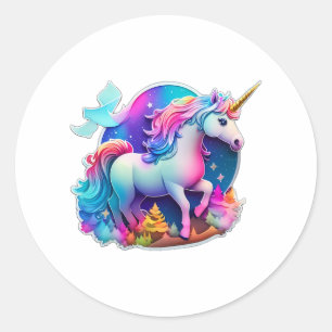 Redonda Un Pegatina unicornio encantador