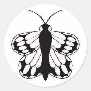 Redonda Un simple pegatina de mariposa negra y blanca.