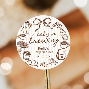 Redonda Una Bebé está Preparando Café Pegatina para Baby S