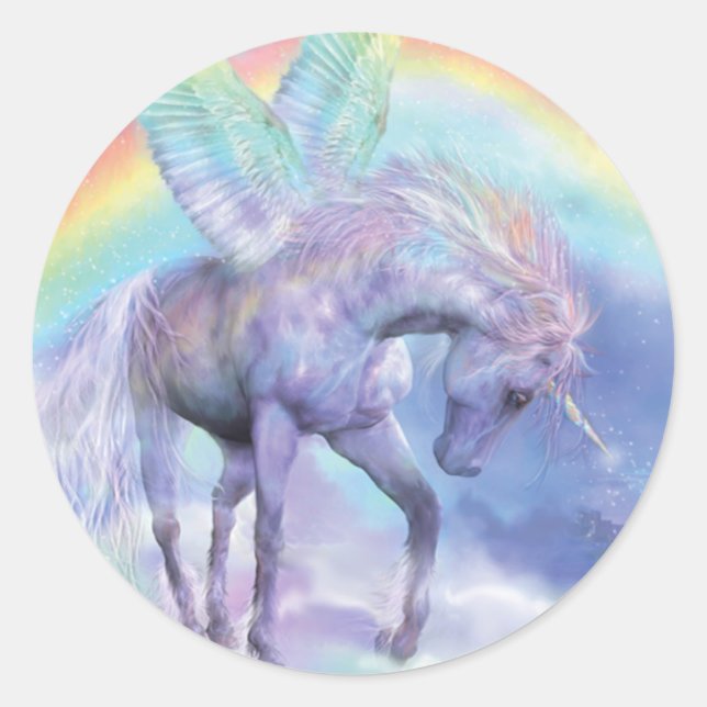 Redonda Unicornio Del Pegatina De Arte Arcoiris (Anverso)