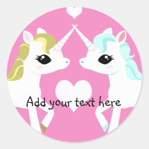Redonda Unicornios enamorados pegatina personalizable