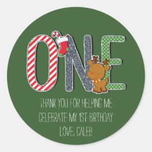 Redonda UNO Navidades de cumpleaños Pegatina Personalizado