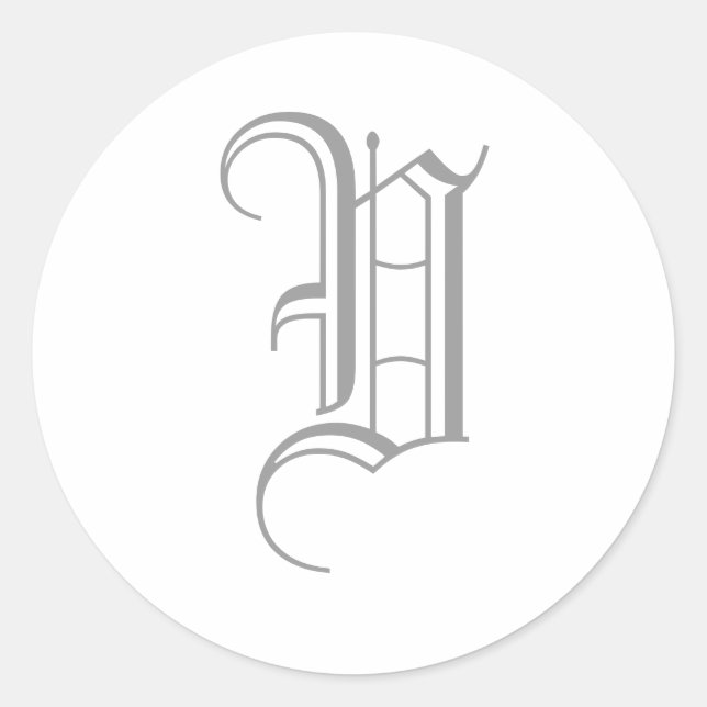 Redonda V Letra monograma Pegatina Inglés Gris Viejo (Anverso)