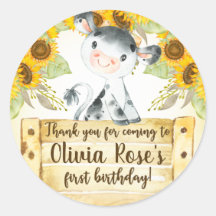 Vacas y girasoles chica pegatina de círculo de cum