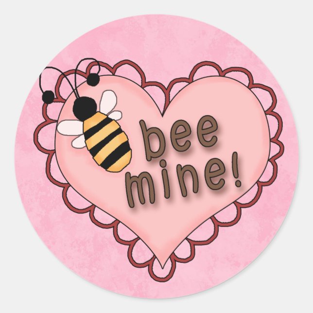 Redonda Valentine Bee pegatina (Anverso)