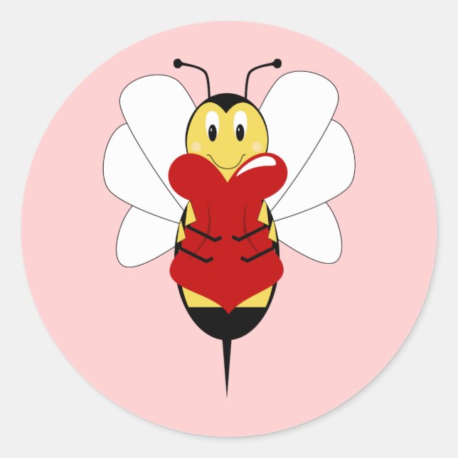 Redonda Valentine Bumble Bee Pegatina (Anverso)