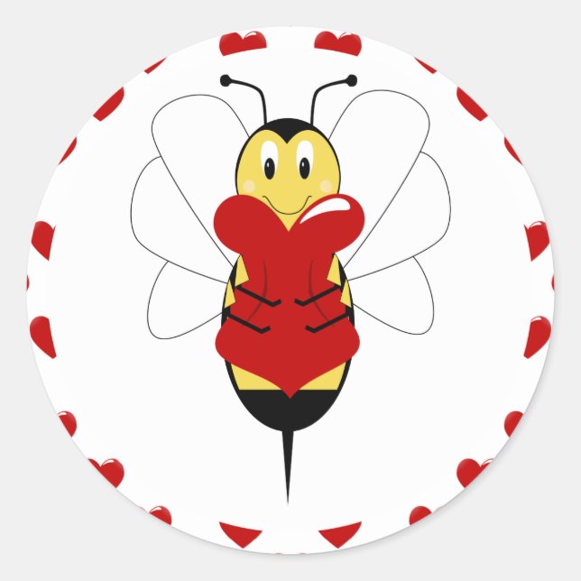 Redonda Valentine Bumble Bee Pegatina (Anverso)