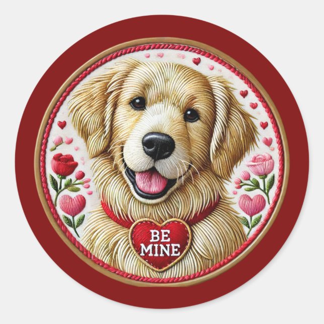 Redonda Valentine Golden Retriever Pegatina Art (Anverso)