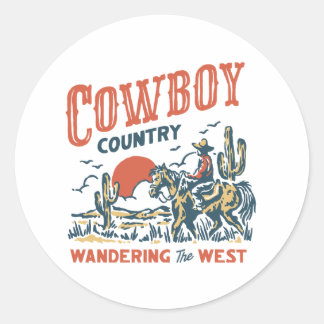Redonda Vaquero Pegatina retro vintage Western Wild Cow