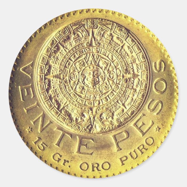 Redonda Veinte pesos Mexicanos de oro puro pegatina (Anverso)