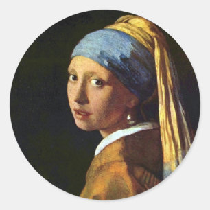 Redonda Vermeer: El Chica con el pegatina de arte Pearl Ea