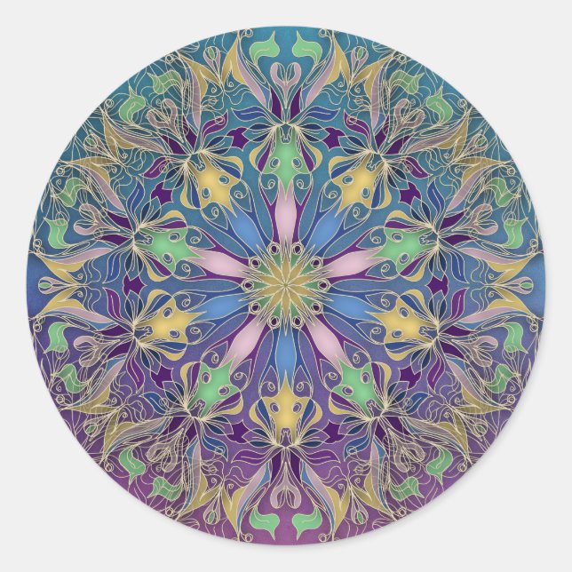 Redonda Vibrant Mandala Pegatina (Anverso)