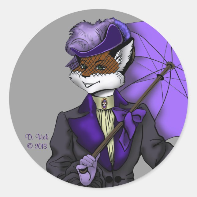 Redonda Victorian Fox Pegatina (Anverso)