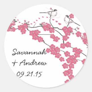 Redonda Victoriano Love Bird Cherry Blossom Boda Pegatina