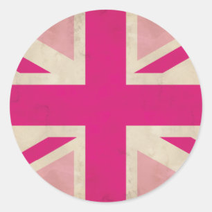 Redonda Viejo pegatina rosado de Union Jack