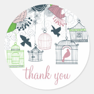 Redonda Vintage Birdcages Spring Floral Gracias Pegatina
