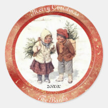 Vintage Christmas Classic Round Pegatina