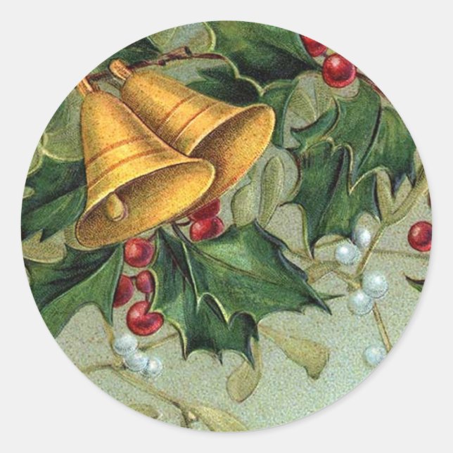 Redonda Vintage Christmas Holly Berries - Pegatina (Anverso)