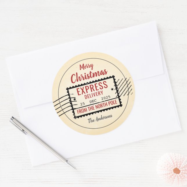 Redonda Vintage Christmas Special Delivery Pegatina (Sobre)