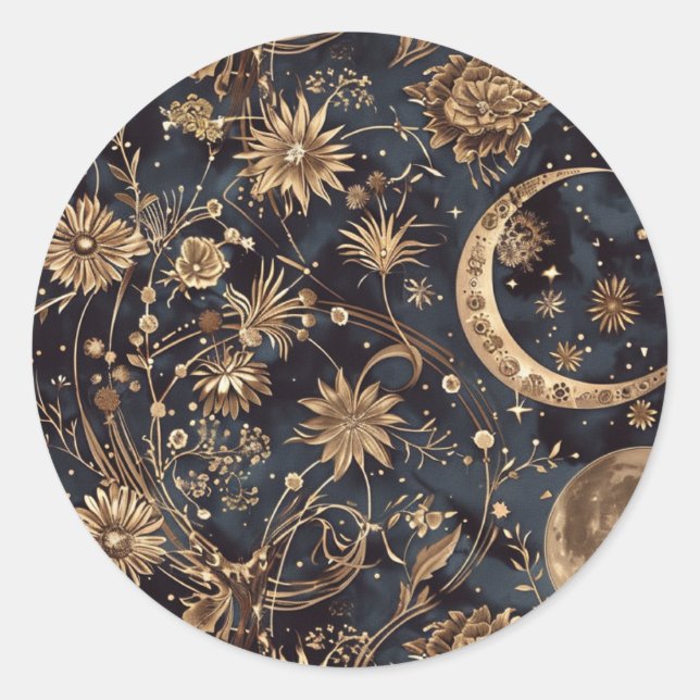 Redonda Vintage Floral Night Sky Envelope Pegatina (Anverso)