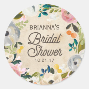 Redonda Vintage Florals   Pegatina Bridal Shower